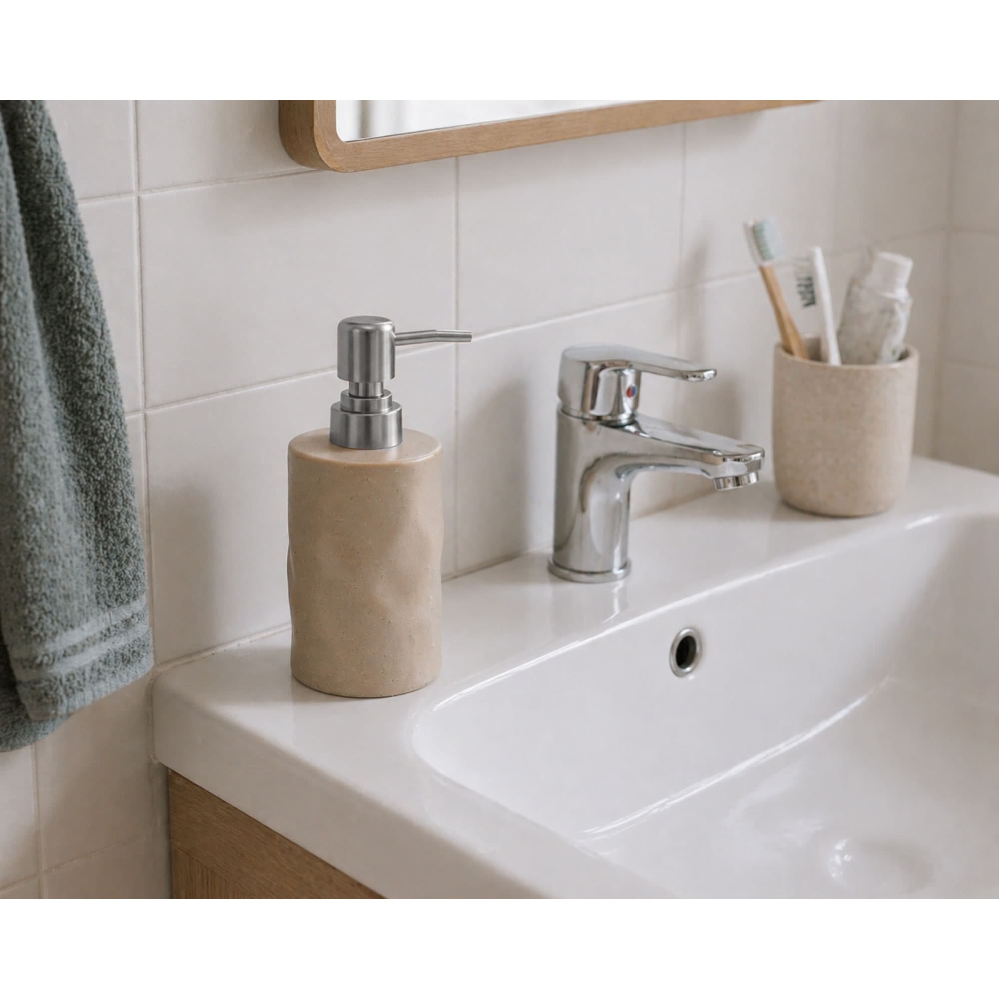 Ντισπένσερ Επικαθήμενο MRShome DF-0095003 Stoneware 300ml Warm Grey 2U 9x7,3x17,5cm - 2