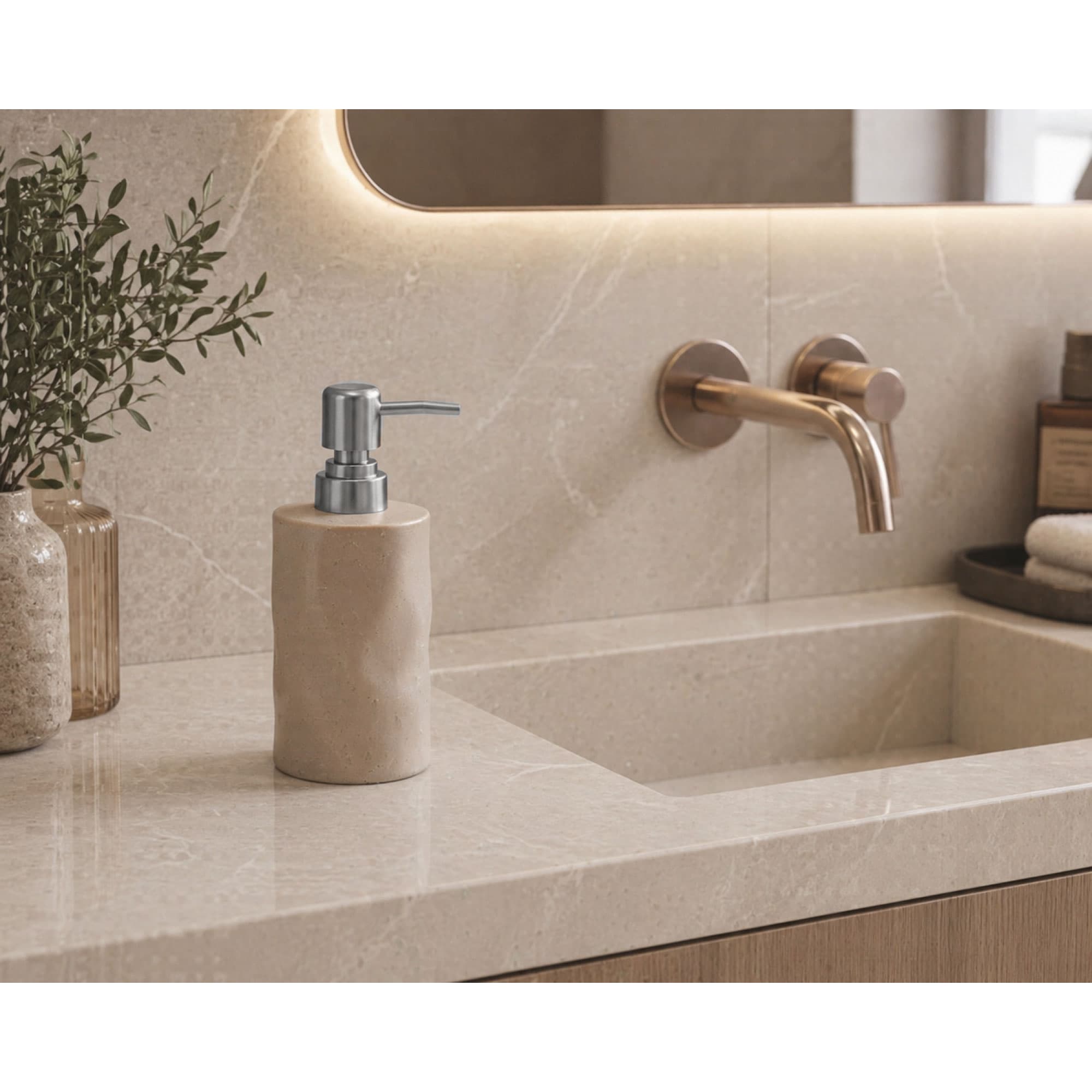 Ντισπένσερ Επικαθήμενο MRShome DF-0095003 Stoneware 300ml Warm Grey 2U 9x7,3x17,5cm - 4