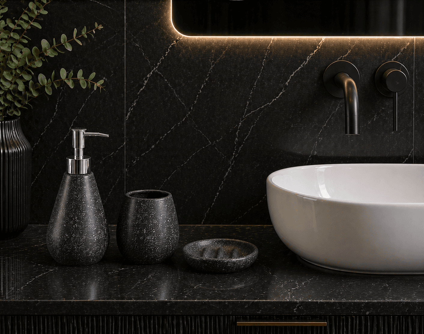 Σετ Μπάνιου MRShome DF-0099002 3 Τεμαχίων από Δολομίτη Ανθρακί 22x11,2x19,5cm - 2