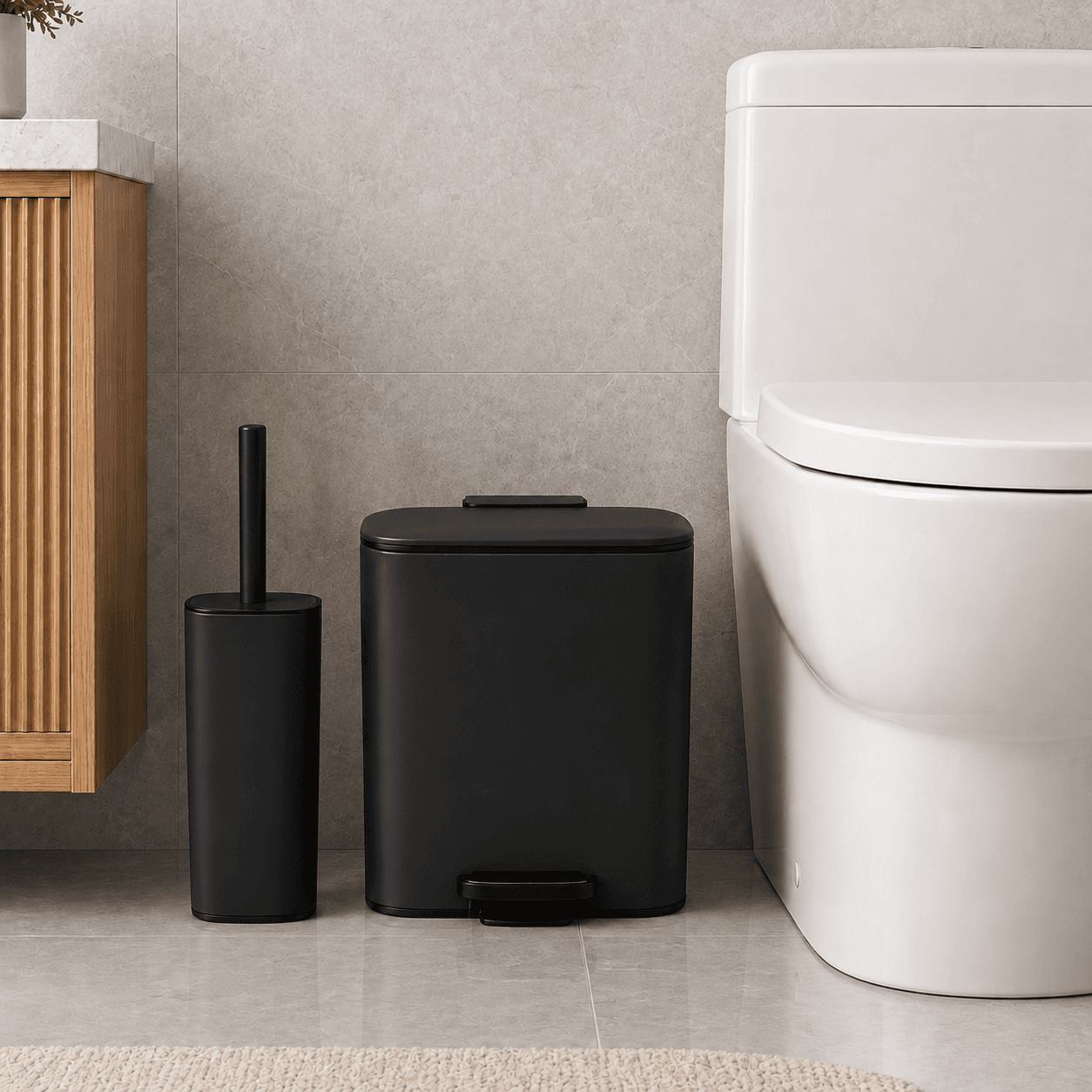 Σετ Κάδος Απορριμμάτων MRShome DS-8838000 Ορθογώνιος Μεταλλικός Μαύρος Ματ 6lt και Πιγκάλ 23,5x19x27cm - 2