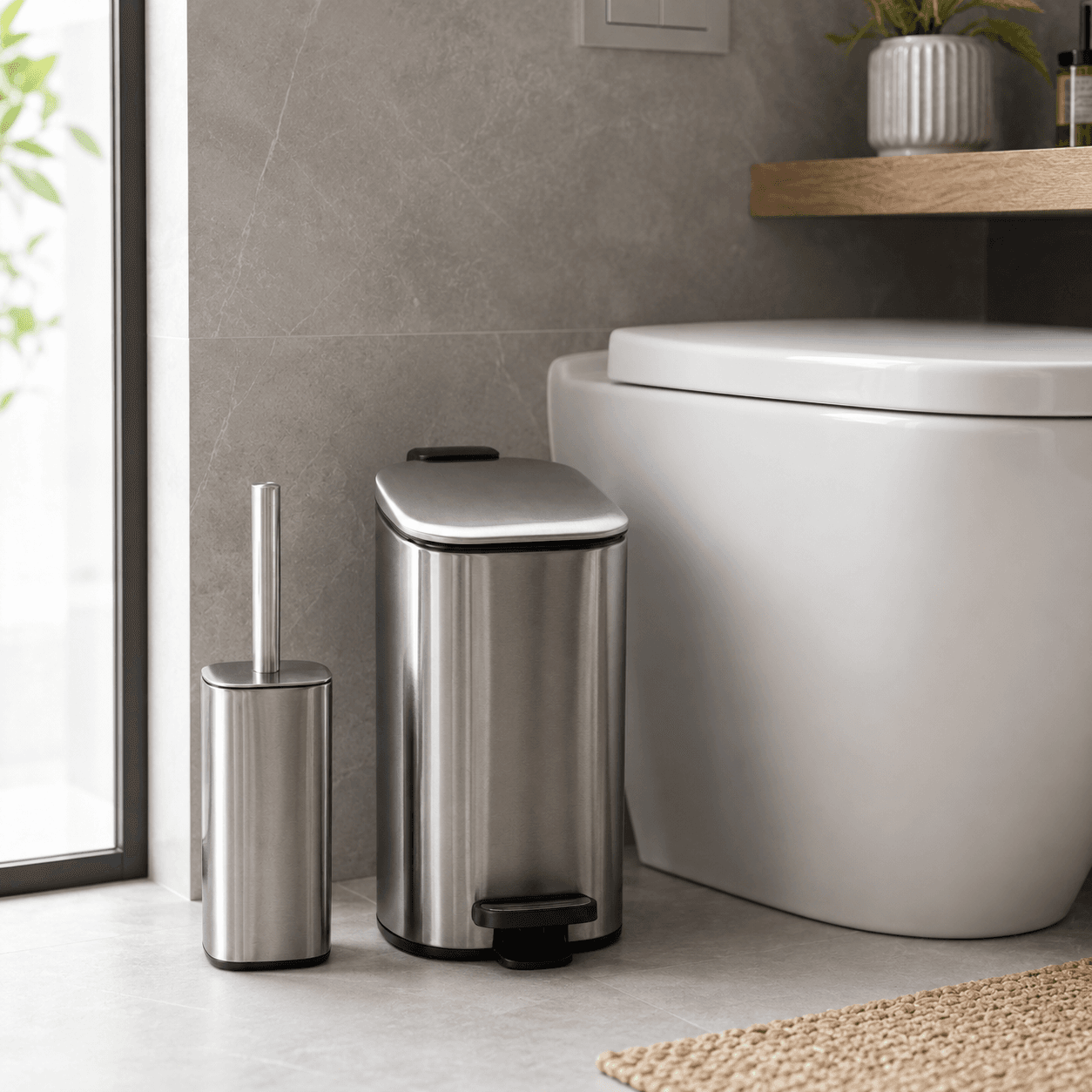 Σετ Κάδος Απορριμμάτων MRShome DS-8846000 Ορθογώνιος Μεταλλικός 6lt και Πιγκάλ Inox 15x27x27cm - 2