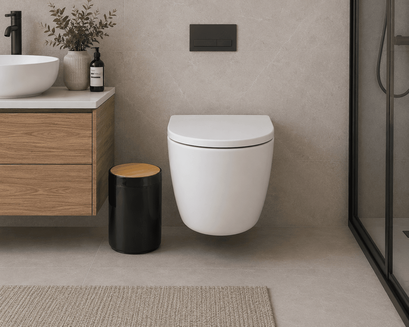 Κάδος Απορριμμάτων MRShome DS-8920B10 5lt από PP Μαύρος με Παλλόμενο Καπάκι από Μπαμπού - 2