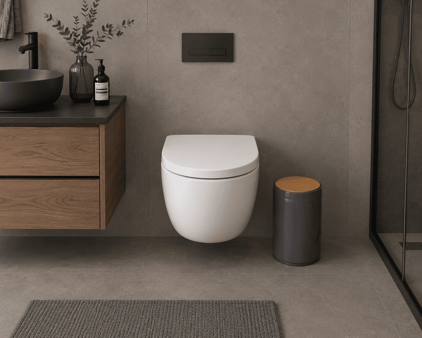 Κάδος Απορριμμάτων MRShome DS-8931B10 5lt από PP Σκούρο Γκρι με Παλλόμενο Καπάκι από Μπαμπού - 2