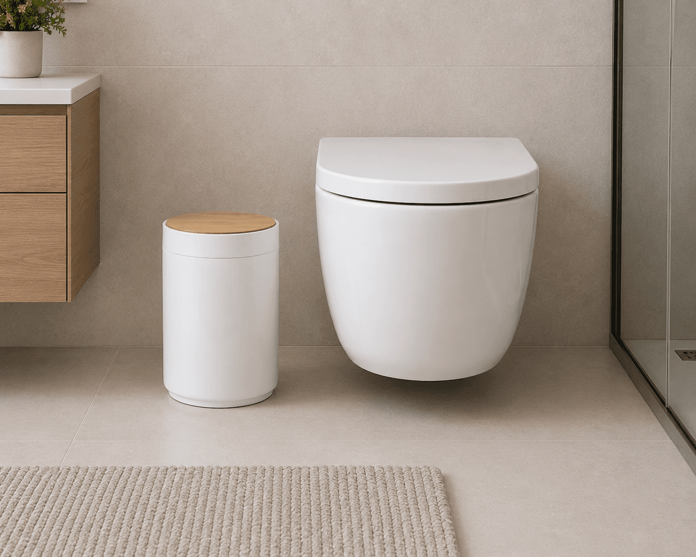 Κάδος Απορριμμάτων MRShome DS-8932B10 5lt από PP Λευκός με Παλλόμενο Καπάκι από Μπαμπού - 2