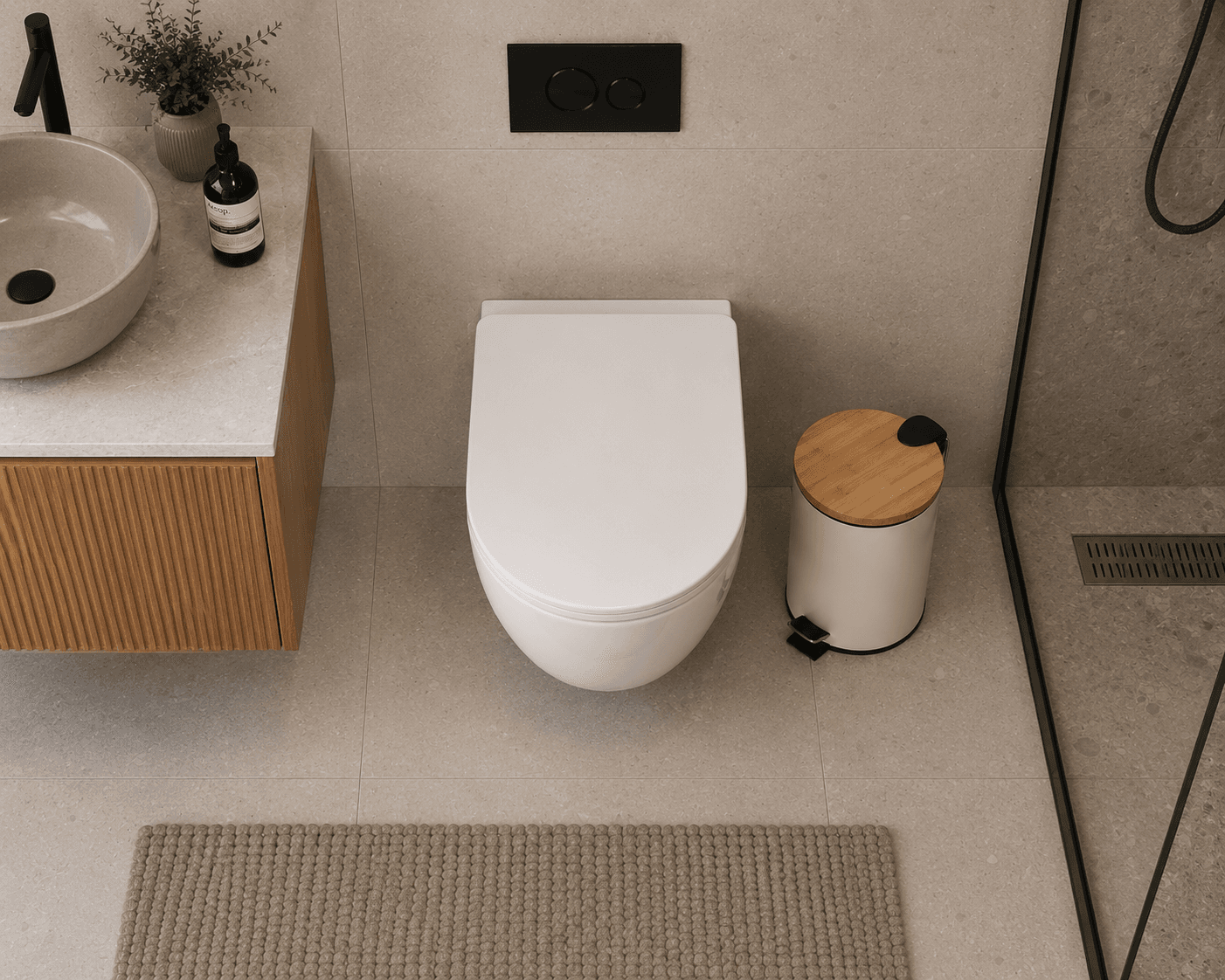 Κάδος Απορριμμάτων Οβάλ MRShome DS-8934B07 5lt Soft Close Μεταλλικός Ivory με Μπαμπού Καπάκι - 3