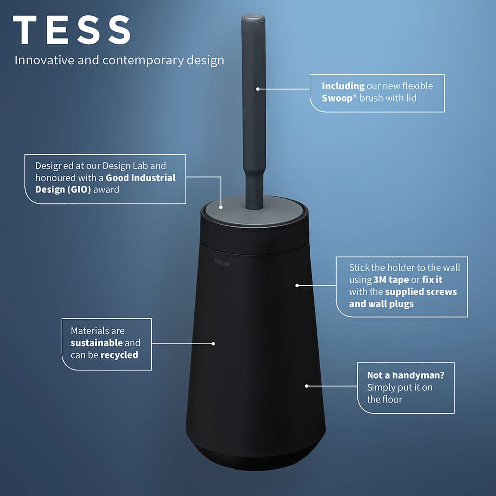 Πιγκάλ Επιτοίχιο Με Εύκαμπτη Βούρτσα Tiger Tess Swoop® 1329420746 Μαύρο Ανθρακί Φ12,9x41,2cm - 7