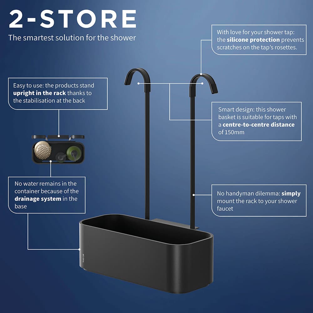 Ραφιέρα Ντουζιέρας Κρεμαστή Tiger 2-Store 800376 Μαύρο 24,9x12,2x34,3cm - 9
