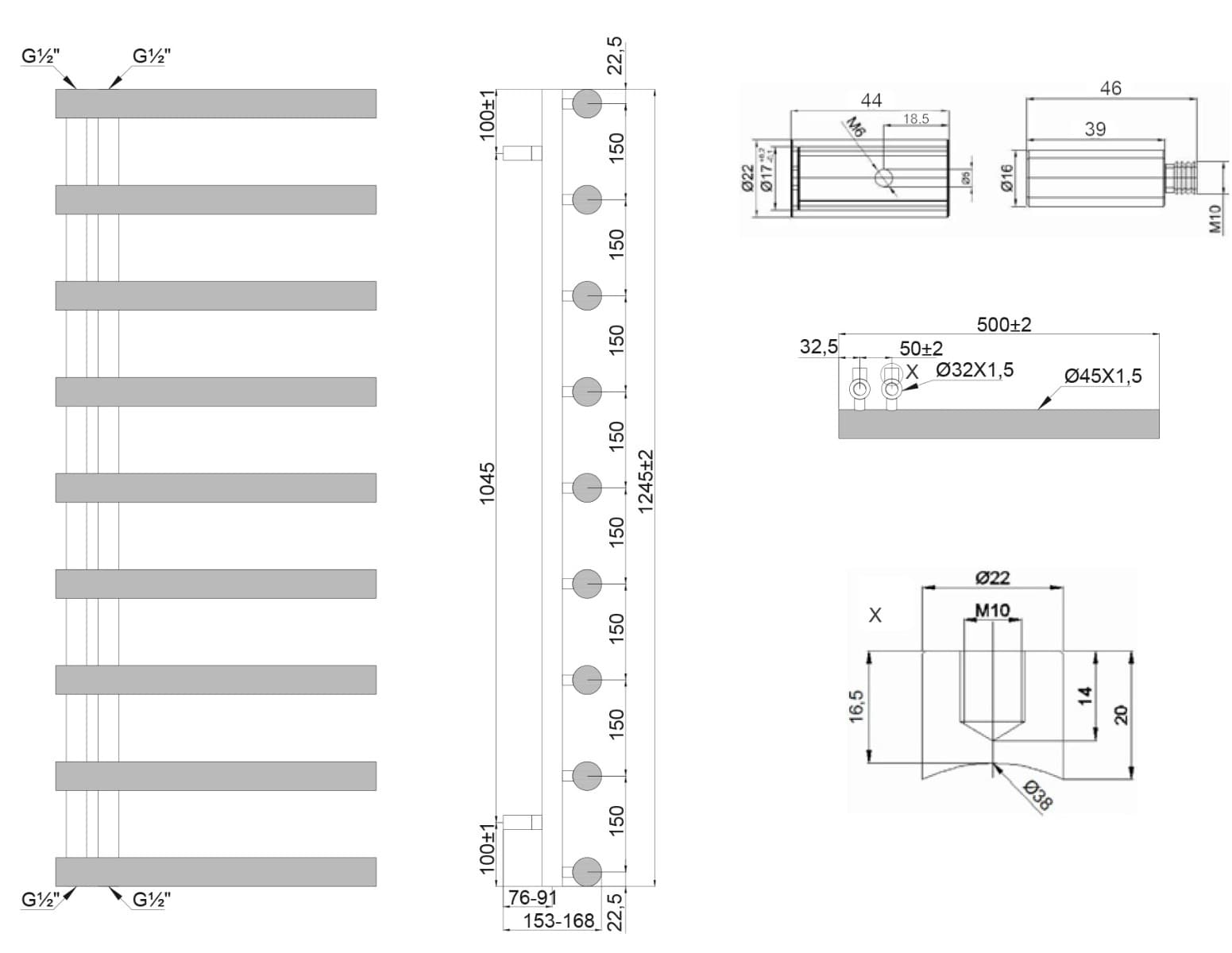 Θερμαινόμενη πετσετοκρεμάστρα Karag Design 2 16,8×50×124,5cm Χρώμιο (νερού) 2595Btu (χωρίς διακόπτες) - 4