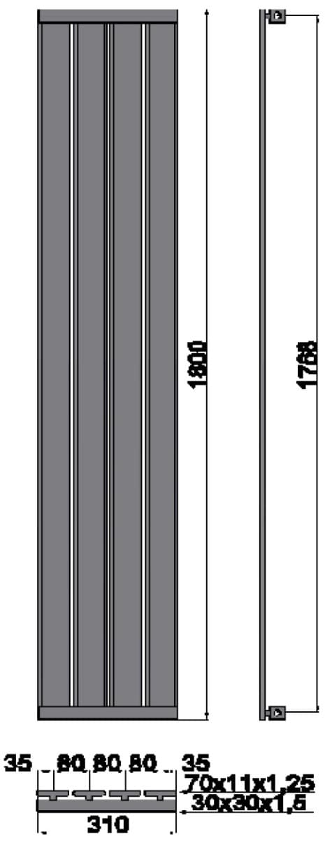 Θερμαινόμενη πετσετοκρεμάστρα Karag Marcello 9,1×31×180cm Marcello18-BM Ματ Μαύρο (νερού) 1928Btu (χωρίς διακόπτες) - 3
