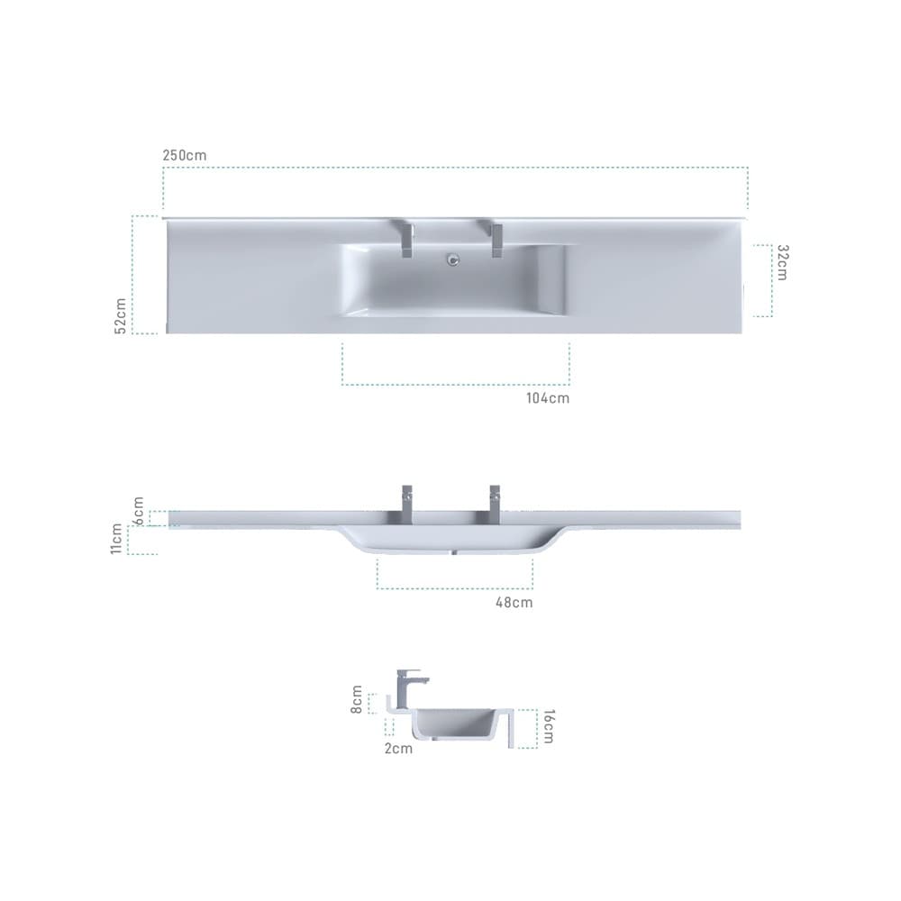 Νιπτήρας κρεμαστός Sanitec Monobloc 700 Wave Double 120-250cm - 2