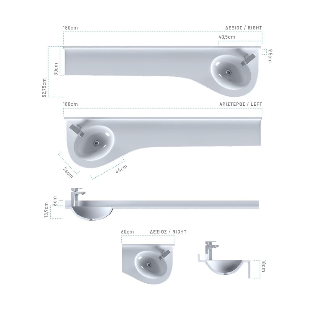 Νιπτήρας κρεμαστός Sanitec Monobloc 705 Free Wave Single 60-180cm - 2