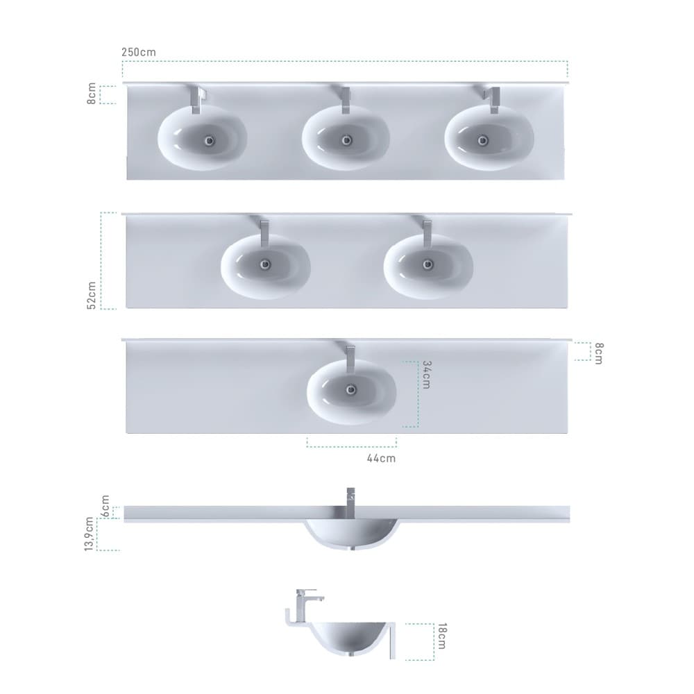 Νιπτήρας κρεμαστός Sanitec Monobloc 713 Elliptical 60-250cm - 2