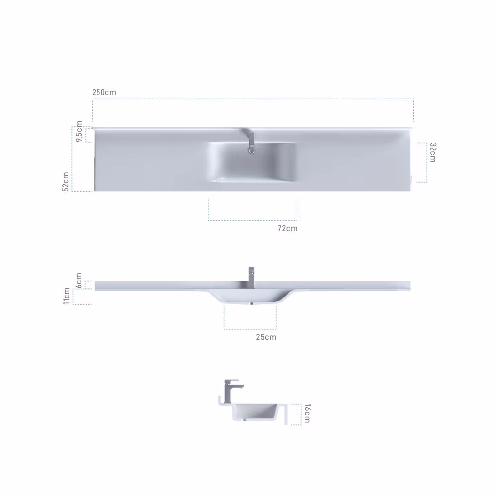 Νιπτήρας κρεμαστός Sanitec Monobloc 701 Wave Single 90-250cm - 2