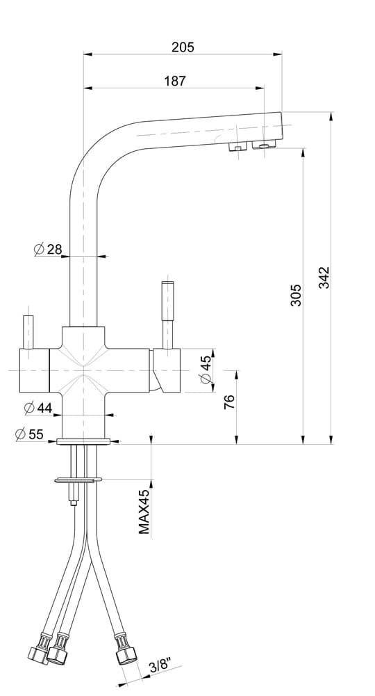 Μπαταρία κουζίνας Sanitec Dual Flow Χρώμιο (δίκτυο & φίλτρο νερού) Υ34,2cm - 2