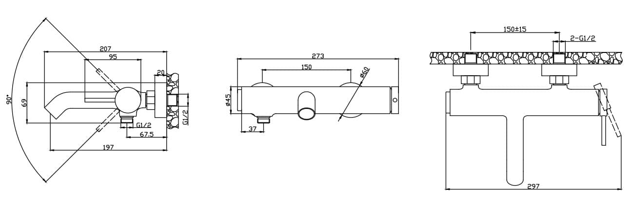 Μπαταρία Λουτρού Karag Joan 24603-425A Χρώμιο (χωρίς τηλέφωνο και σπιράλ) - 2