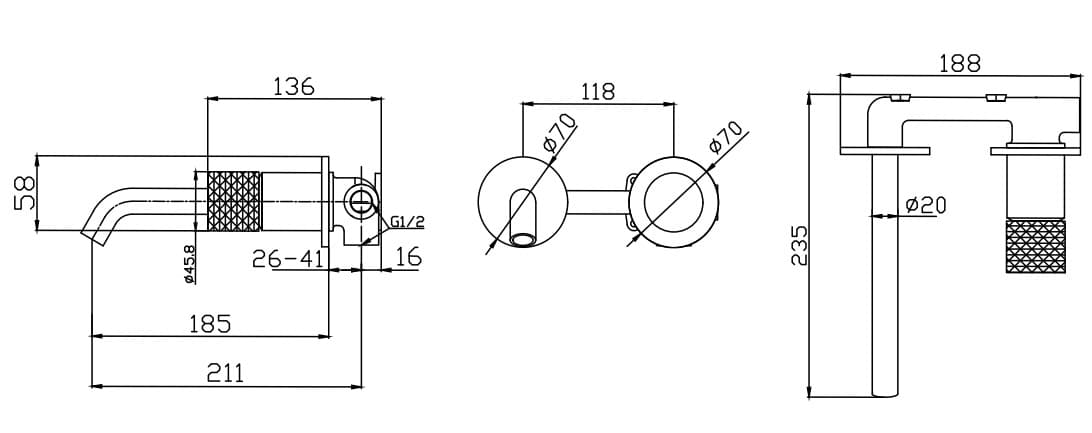 Μπαταρία Νιπτήρος Εντοιχισμού Karag Joan 24686-425A-BP Brass Pattern - 2