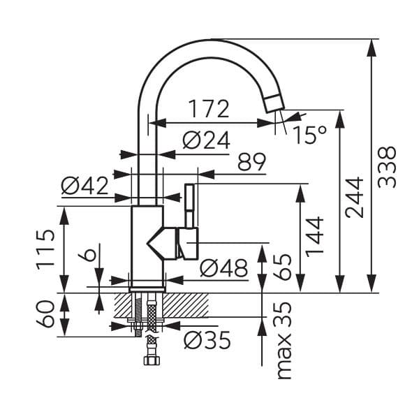 Μπαταρία κουζίνας Ferro Camira BCR4 Χρώμιο Υ33,8cm - 2