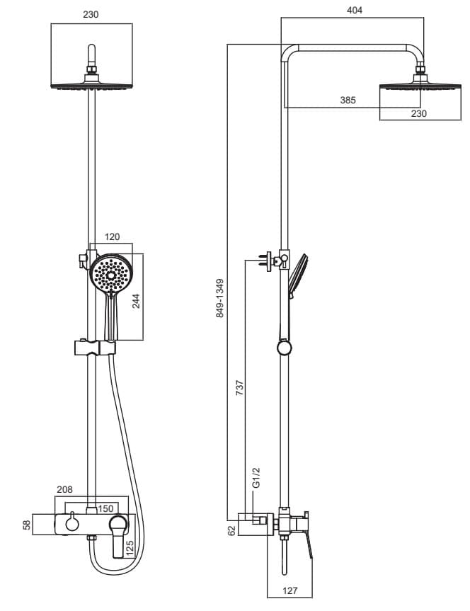 Κολώνα Ντους με Μπαταρία Karag Andare WNX33R98C Χρώμιο (85-135cm) - 2