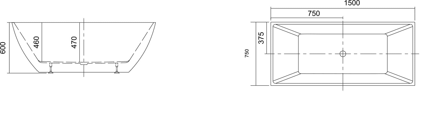 Μπανιέρα ελεύθερης τοποθέτησης Karag Keres K-1505-150 Λευκό 150x75x60cm - 2