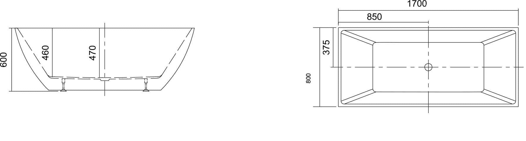 Μπανιέρα ελεύθερης τοποθέτησης Karag Keres K-1505-170 Λευκό 170x80x60cm - 2
