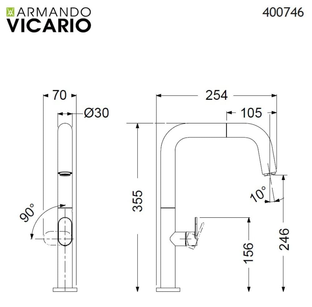 Μπαταρία κουζίνας Armando Vicario Eva 400746-100 Χρώμιο Υ35,5cm - 2