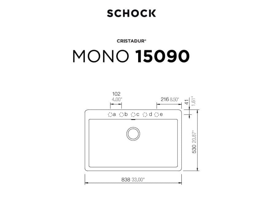 Νεροχύτης κουζίνας γρανιτένιος Schock Cristadur Mono 15090-1402 Puro 83,8×53 (ένθετος) - 2