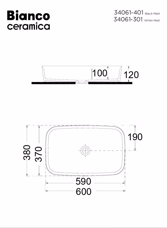 Νιπτήρας επιτραπέζιος Bianco Ceramica 34061-301 Ματ Λευκό 60x38 - 2