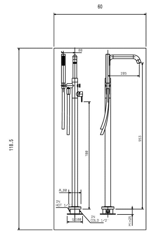 Μπαταρία Λουτρού Επιδαπέδια La Torre Elle 34078-400 Ματ Μαύρο - 2