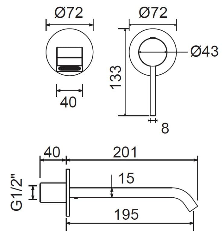 Μπαταρία Νιπτήρος Εντοιχισμού Armando Vicario Mooi 518045-400 Ματ Μαύρο (2 οπών) - 2