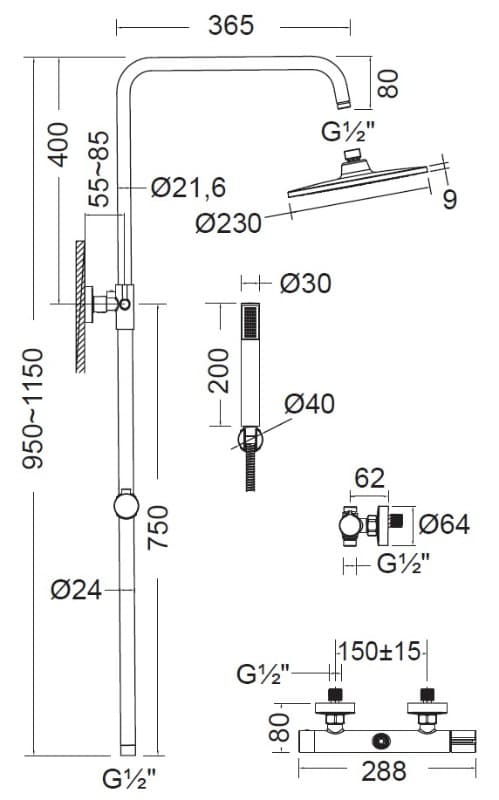 Κολώνα Ντους με Μπαταρία 3 εξόδων Cora Occo 720066-100 Χρώμιο - 2