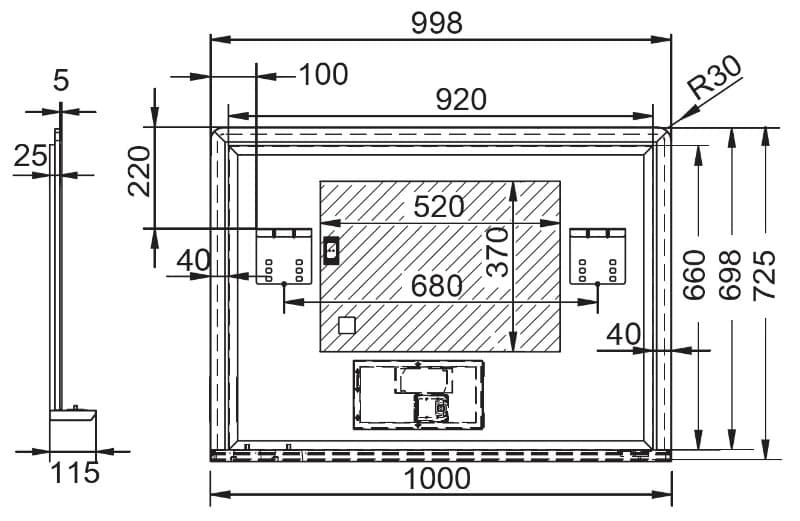 Καθρέπτης μπάνιου με Led & εταζέρα Luminor Brix 100 72,5x100cm - 2