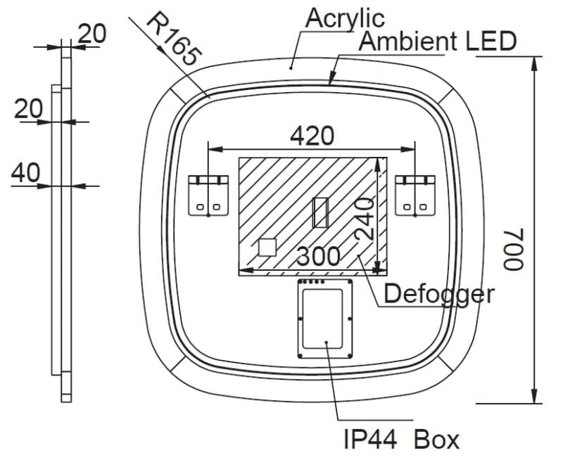 Καθρέπτης μπάνιου με Led Luminor Fres 70 70x70cm - 2