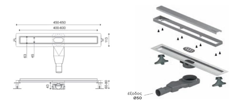 Κανάλι Ντους Cora Neo 82060-411 Black Brushed PVD 60cm Υ6cm - 2