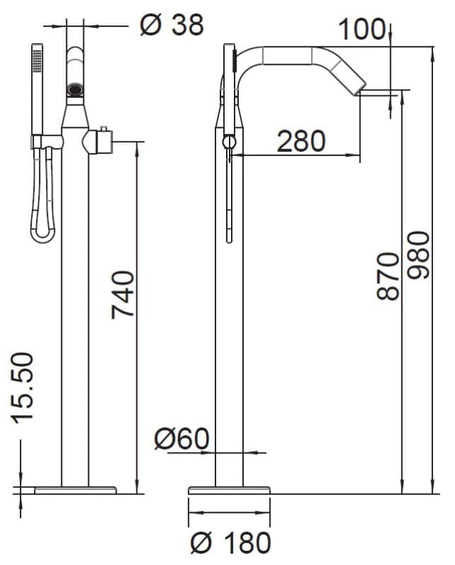 Μπαταρία Λουτρού Επιδαπέδια Icos Shower 90012-111 Inox Brushed PVD - 2