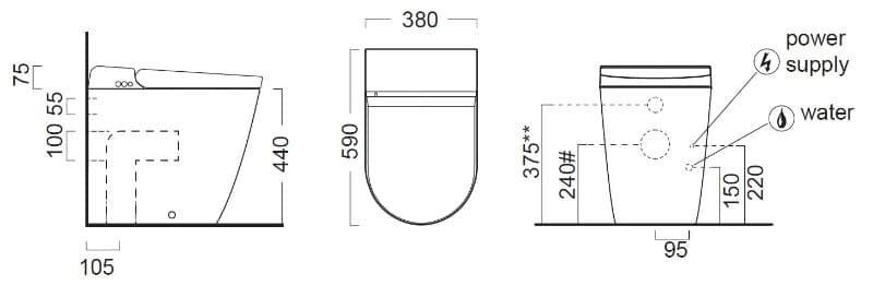 Λεκάνη δαπέδου rimless swirlflush με κάλυμμα soft close + ηλεκτρονικό μπιντέ GSI Wclean 7410K-300 Λευκό 38x59cm - 3