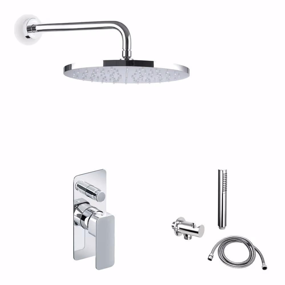 Σετ Εντοιχισμού με μίκτη κεφαλή τοίχου και τηλέφωνο 2 εξόδων Eurorama Quadra 144030SL-100 Χρώμιο (κεφαλή Φ20cm)