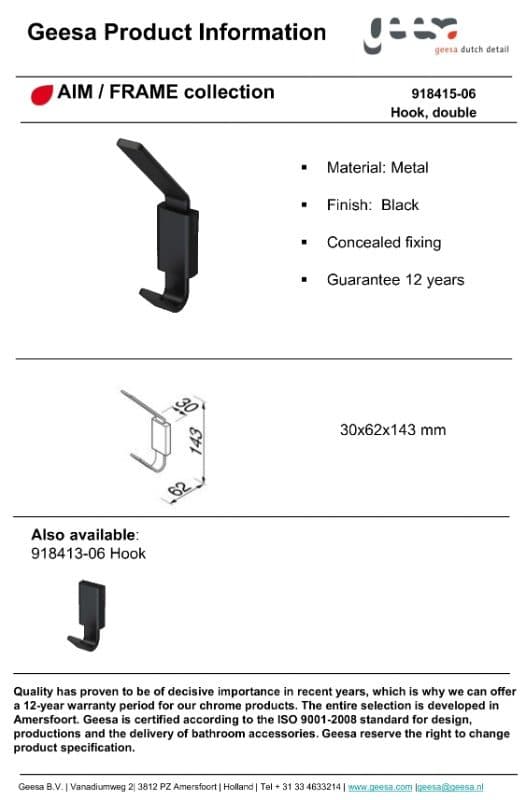 Άγκιστρο διπλό Geesa Aim 8415-400 Ματ Μαύρο 3x14,3x6,2cm - 4