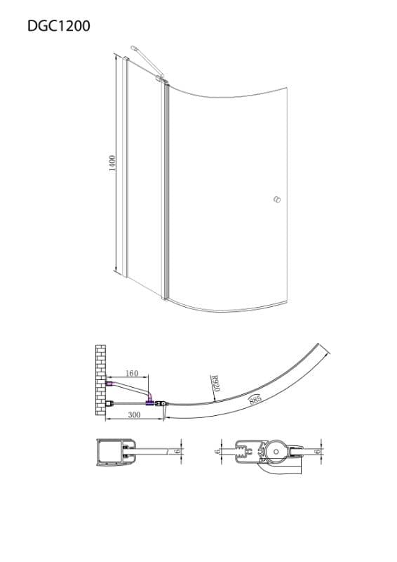 Καμπίνα Μπανιέρας Devon Primus Plus Κυρτό δίπτυχο DGC1200T-100 Χρώμιο Clear Glass Ύψος 140cm 120cm - 5
