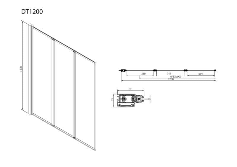 Καμπίνα Μπανιέρας Devon Primus Plus 3πτυχο μπανιέρας DT1200T-100 Χρώμιο Clear Glass Ύψος 140cm 120cm - 3