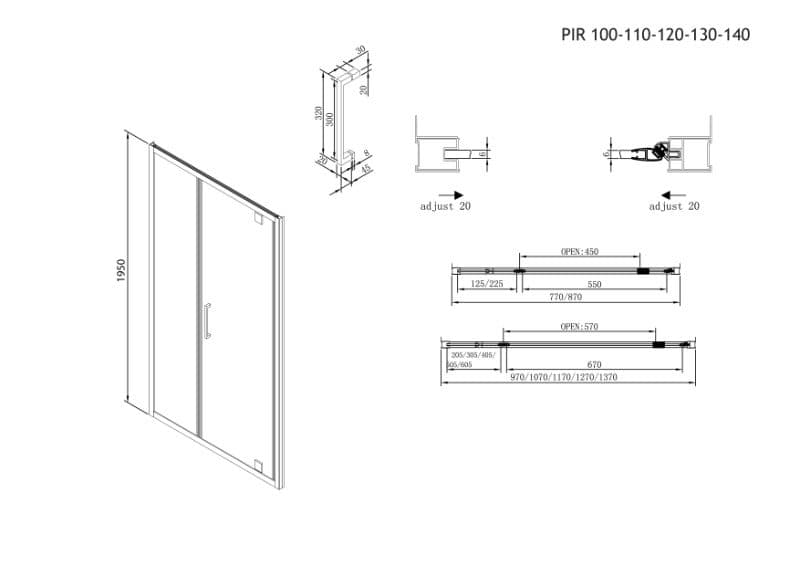 Καμπίνα Ντουζιέρας Devon Primus Plus Pivot + Infill PIRC-100 + SPTC-100 Χρώμιο Clean Glass Ύψος 195cm - 4