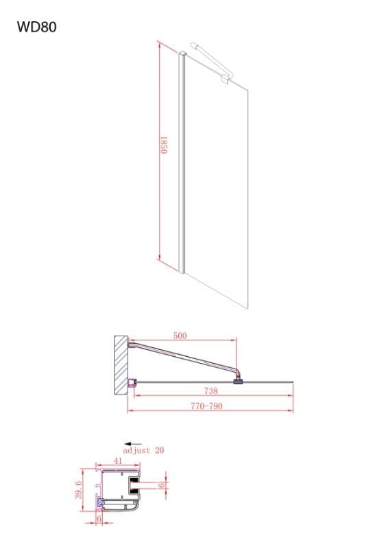 Καμπίνα Ντουζιέρας Walk In Devon Iwis WDC-100 Χρώμιο Clean Glass Ύψος 185cm - 4
