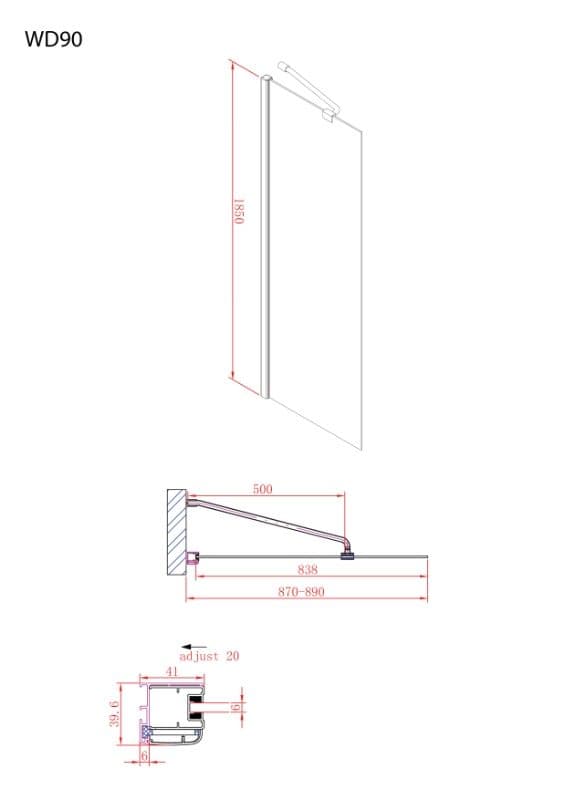 Καμπίνα Ντουζιέρας Walk In Devon Iwis WDC-100 Χρώμιο Clean Glass Ύψος 185cm - 5