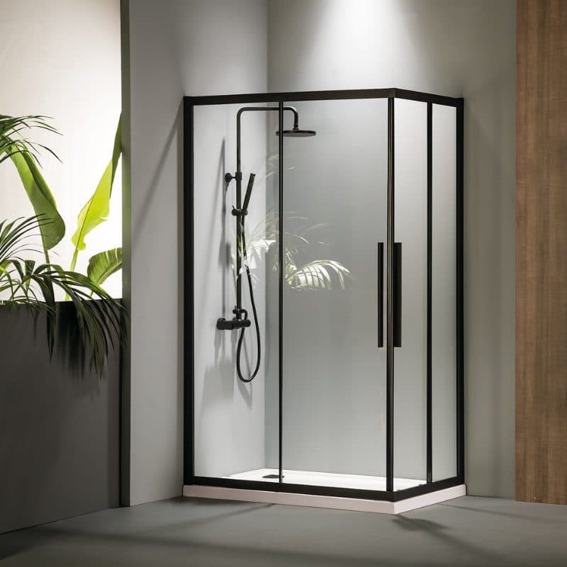 Καμπίνα Ντουζιέρας Devon Flow Corner Entry CFC-400 Ματ Μαύρο Clean Glass Ύψος 195cm