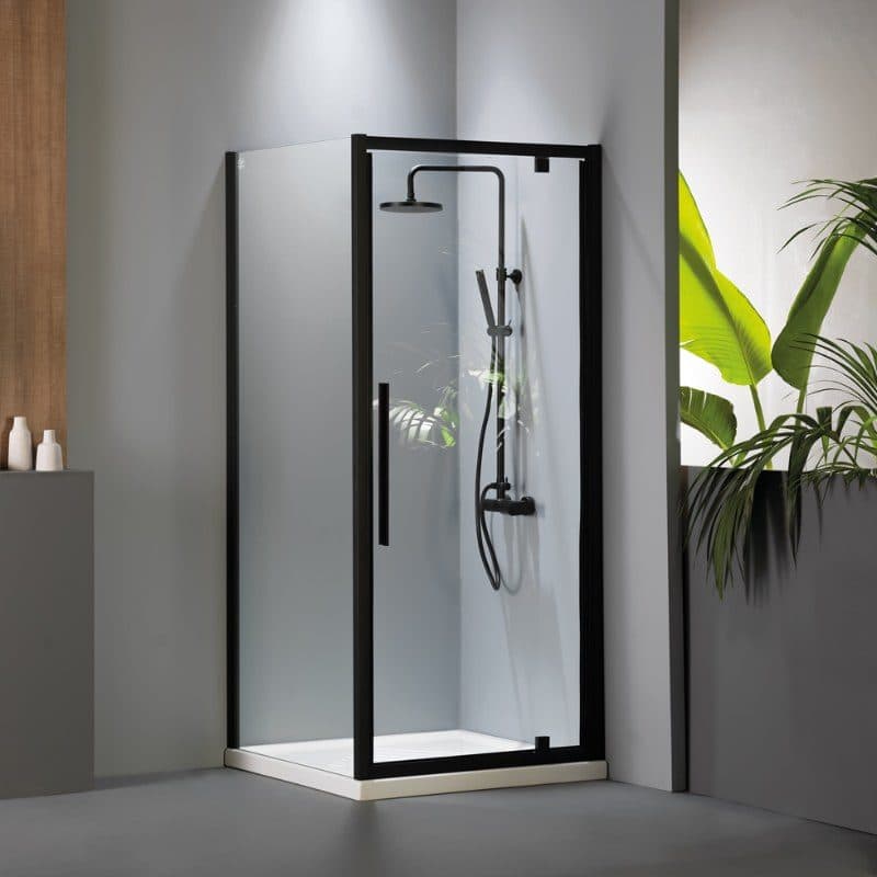 Καμπίνα Ντουζιέρας Devon Flow Pivot PFC-400 + SPFC-400 Ματ Μαύρο Clean Glass Ύψος 195cm