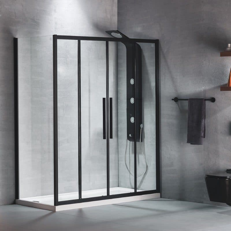 Καμπίνα Ντουζιέρας Devon Flow Slider 2+2 SL2FC-400 + SPFC-400 Ματ Μαύρο Clean Glass Ύψος 195cm