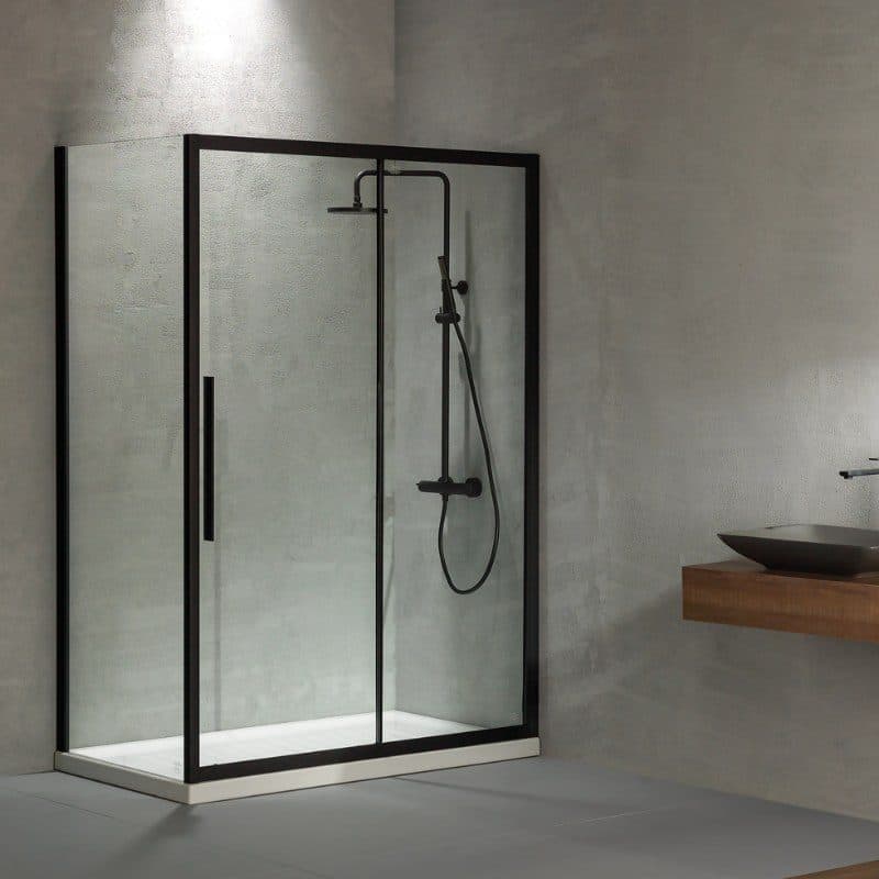 Καμπίνα Ντουζιέρας Devon Flow Slider SLFC-400 + SPFC-400 Ματ Μαύρο Clean Glass Ύψος 195cm