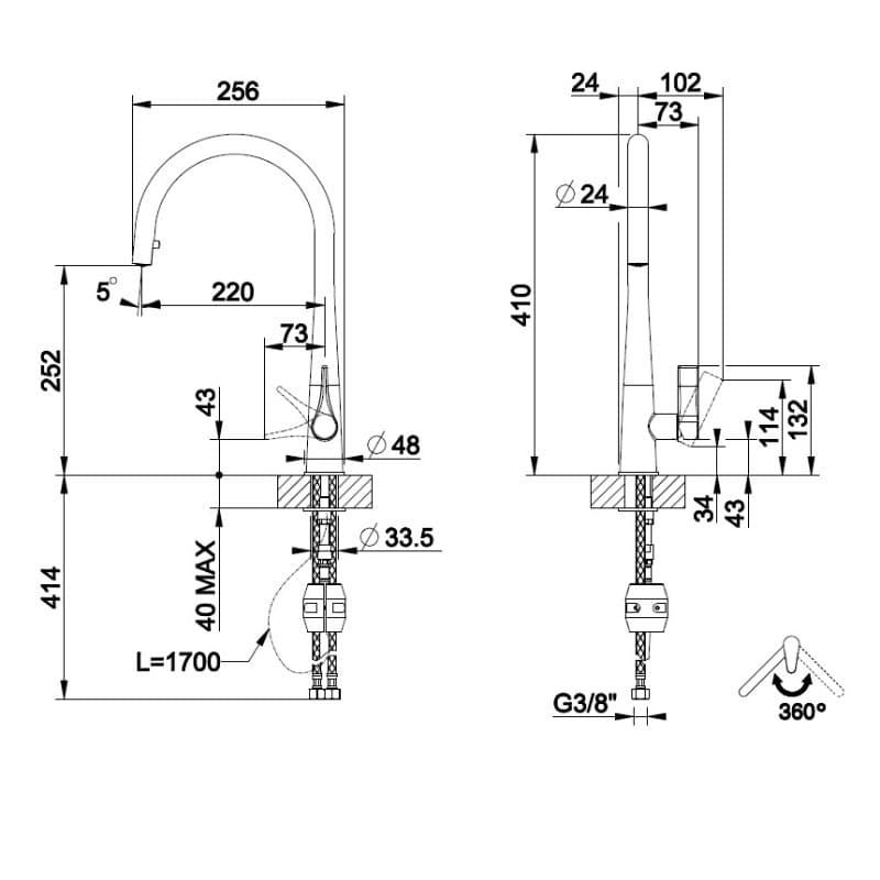 Μπαταρία κουζίνας Gessi Proton 17153-299 Matte Black Υ41cm - 2