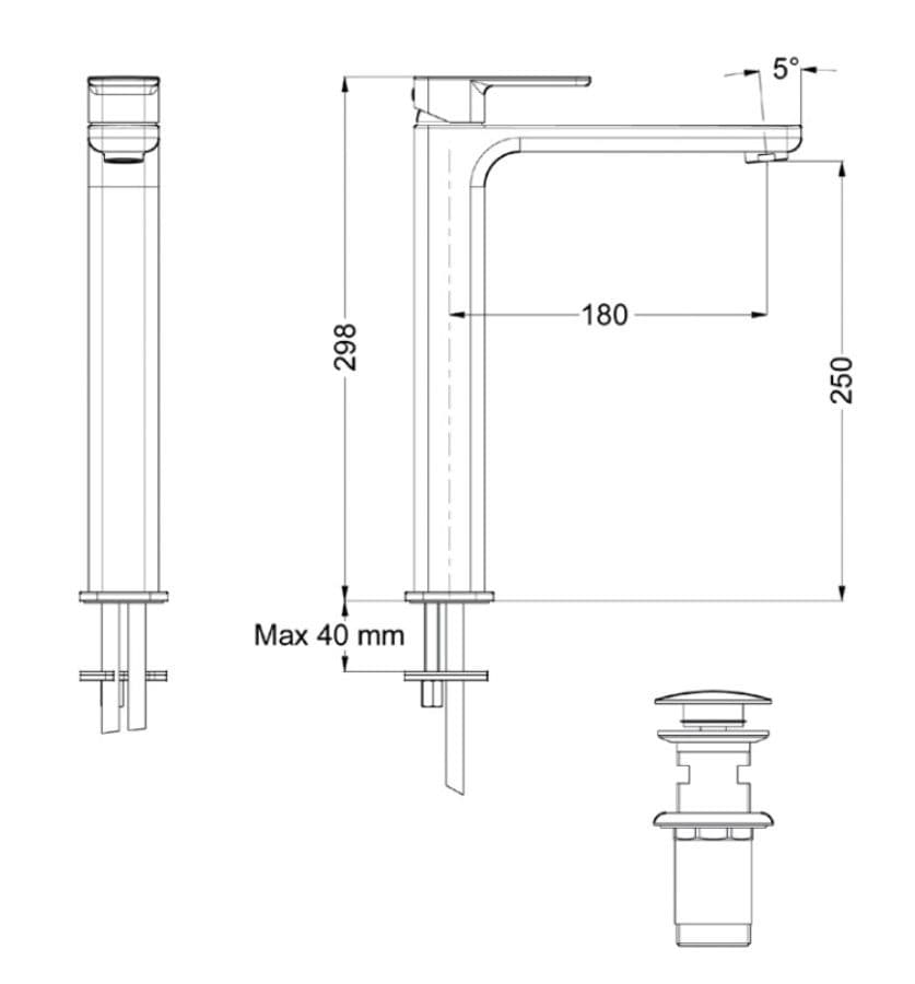 Μπαταρία Νιπτήρος Ψηλή Eurorama Quadra 144309P-110 Inox - 3
