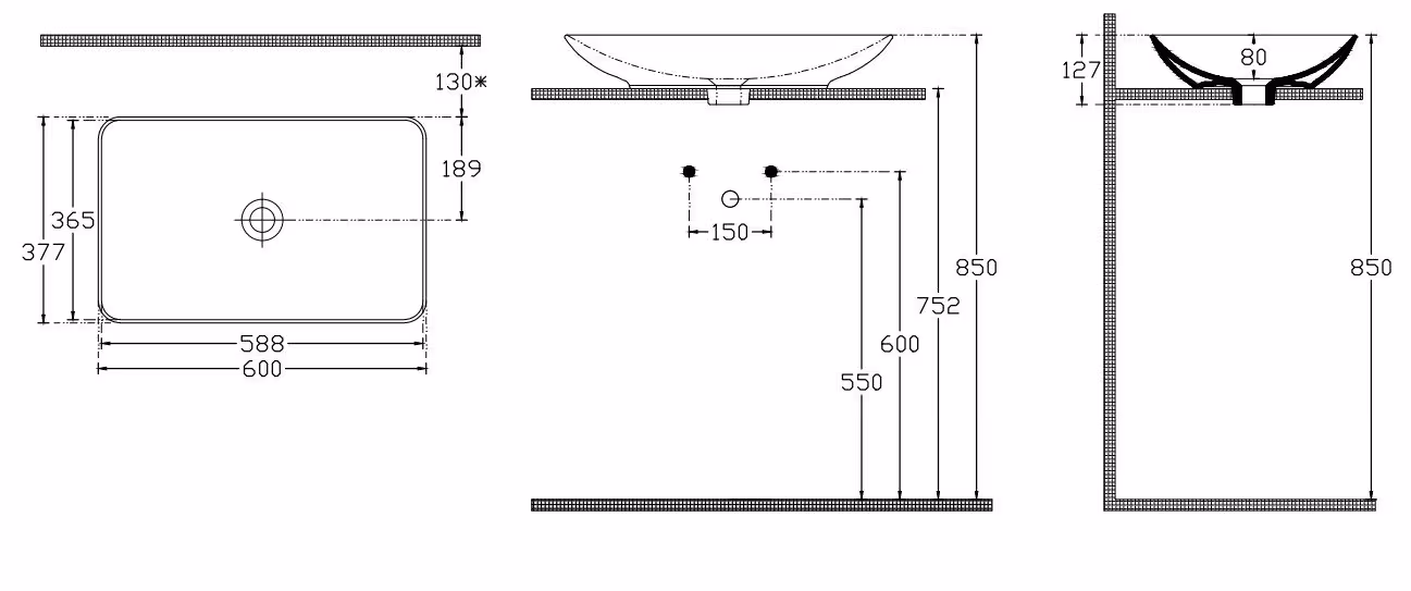 Νιπτήρας επιτραπέζιος Bianco Ceramica Rio 38060-300 Λευκό 60x37,7 - 2