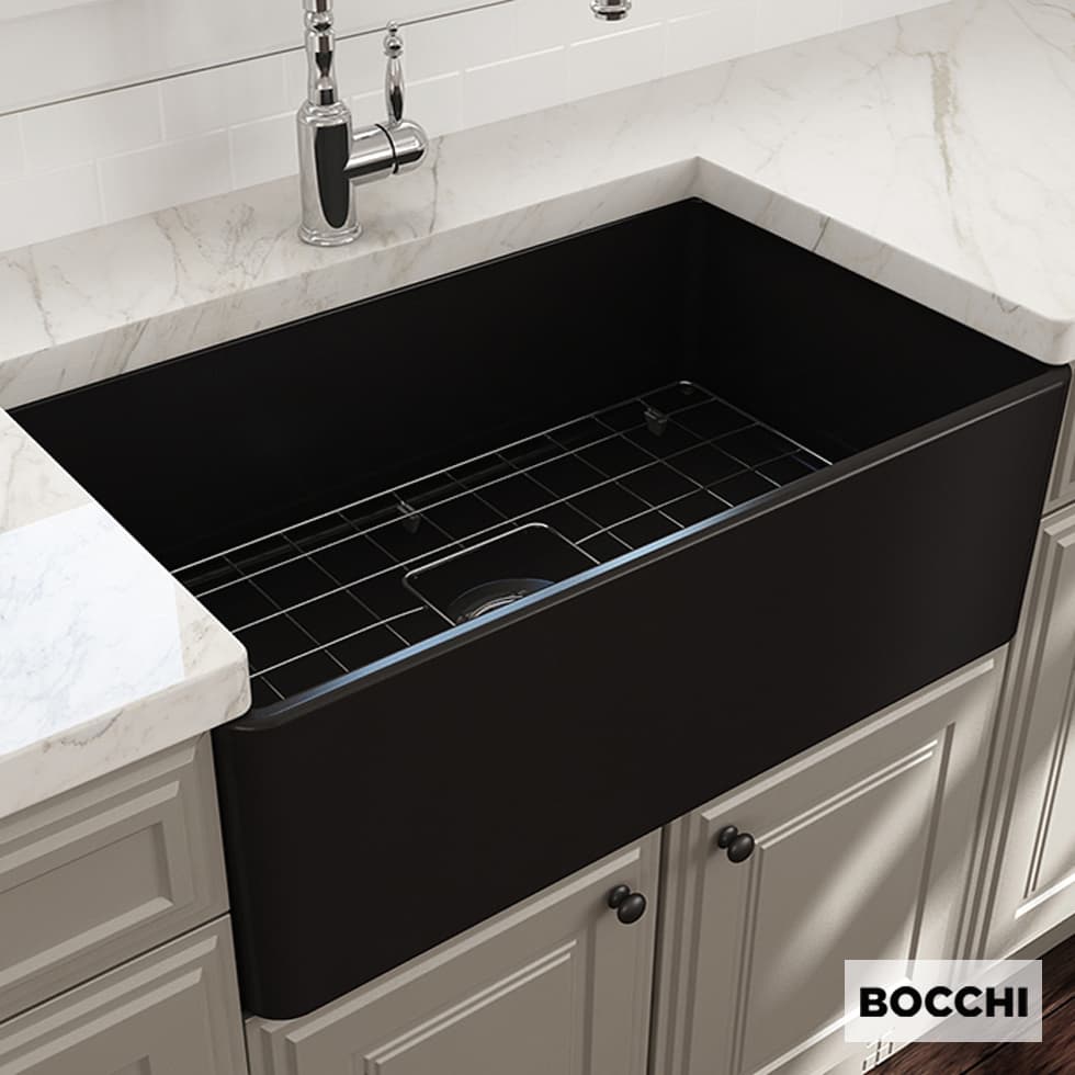 Νεροχύτης κουζίνας πορσελάνης Bocchi Farmhouse 1138-401 Matt Black 76×46 (επικαθήμενος)